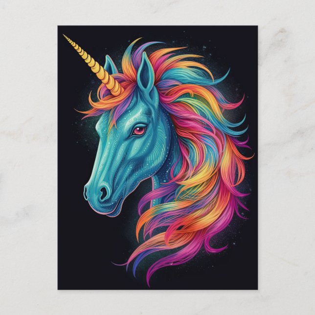 Cartão Postal Fantasy Colorful Rainbow Unicorn (Frente)