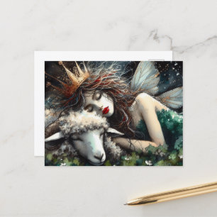 Cartão Postal Fantasy Fairy Queen e sua ovelha