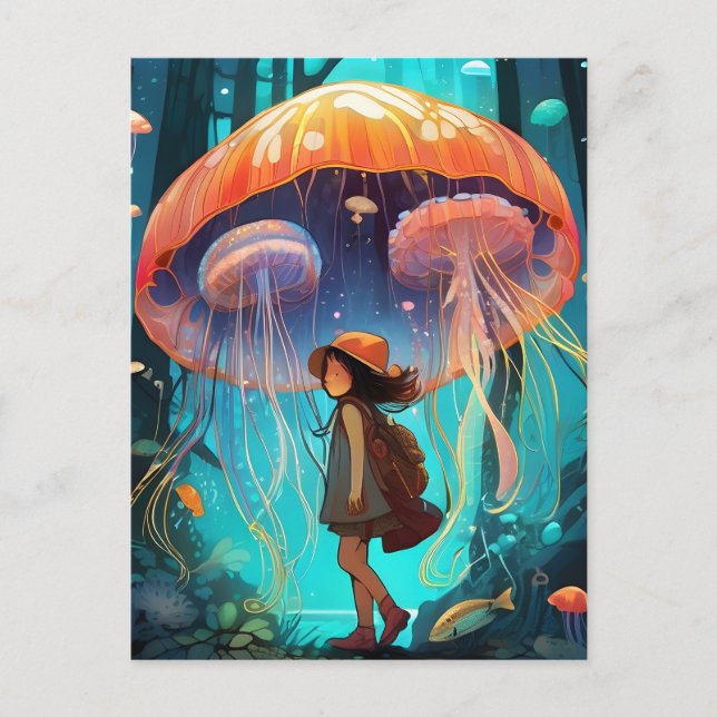 Cartão Postal Fantasy Girl in Jellyfish Forest (Frente)