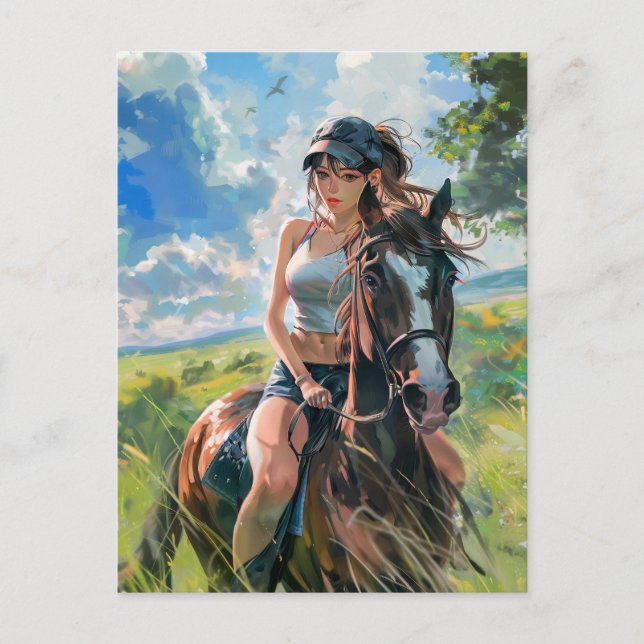 Cartão Postal Fantasy Manga Rider em Paisagens Vibrantes (Frente)