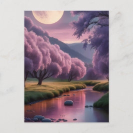 Cartão Postal Fantasy Moonlit River Dreamscape Illustration