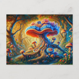 Cartão Postal Fantasy Mushroom Garden Psychedelic Colors 