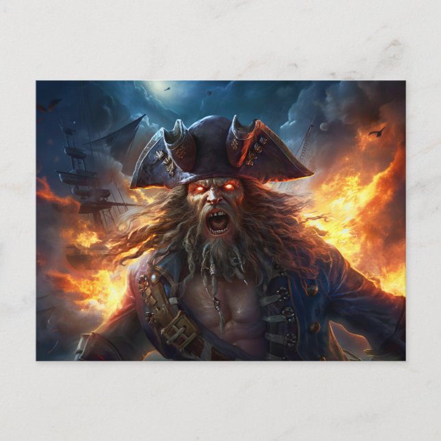 Cartão Postal Fantasy Painting Flaming Pirate in Battle Scene (Frente)