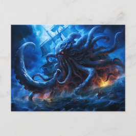 Cartão Postal Fantasy Painting Kraken Attacking Ship at Sea