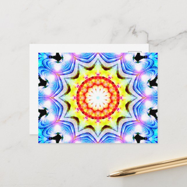 Cartão Postal Fantasy Priest Mage Magical Vibrant Mandela (Frente/Verso In Situ)