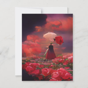 Cartão Postal Fantasy Rosa Field under Sky