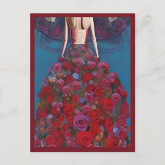Cartão Postal Fantasy Rosas vermelhas Casamento Gótico de Vestid
