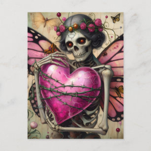 Cartão Postal Fantasy Skeleton With Barbed Wire Heart