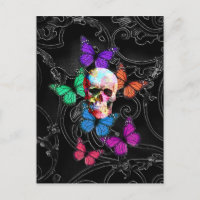 Fantasy skull and colored butterflies