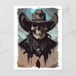Cartão Postal Fantasy Skull VIntage Wild West Cowboy Sheriff Art