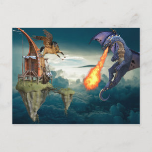 Cartão Postal Fantasy Sky Batalha Dragão Pegasus
