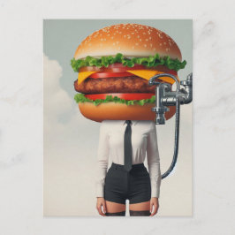 Cartão Postal Fantasy Surreal Cheeseburger Mulher