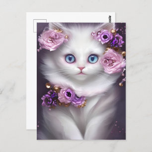 Cartão Postal Fantasy White Cat