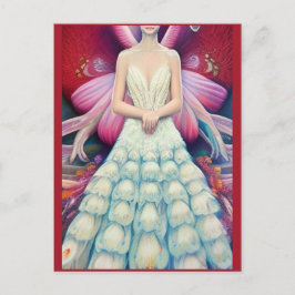 Cartão Postal Fantasy White Peacock Weding Dress AI Art