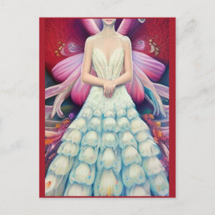 Cartão Postal Fantasy White Peacock Weding Dress AI Art