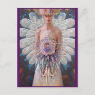 Cartão Postal Fantasy White Peacock Weding Dress AI Art Fashion