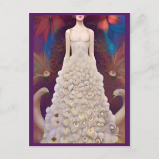 Cartão Postal Fantasy White Peacock Weding Fashion Diva