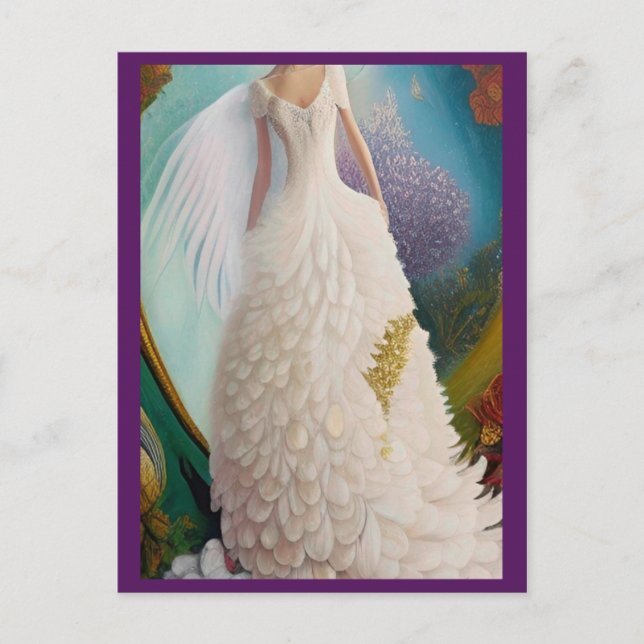 Cartão Postal Fantasy White Peacock Weding Fashionista Po (Frente)