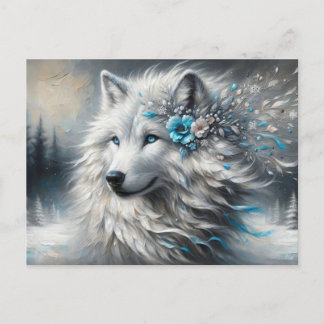 Cartão Postal Fantasy White Wolf Winter Wonderland