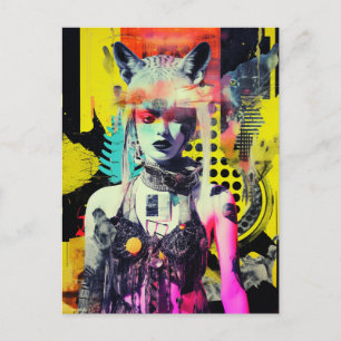Cartão Postal Fantasy Woman and Animal Collage