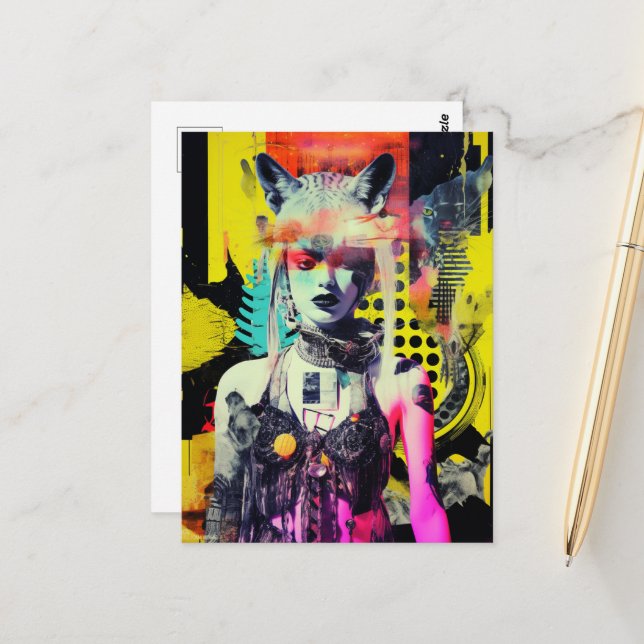 Cartão Postal Fantasy Woman and Animal Collage (Frente/Verso In Situ)