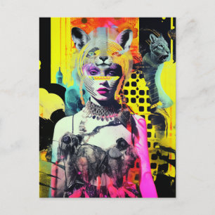 Cartão Postal Fantasy Woman and Animal Collage