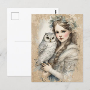 Cartão Postal Fantasy Woman e sua Pet Owl