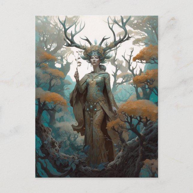 Cartão Postal Fantasy Woodland Sorceress Magic Fantasy (Frente)
