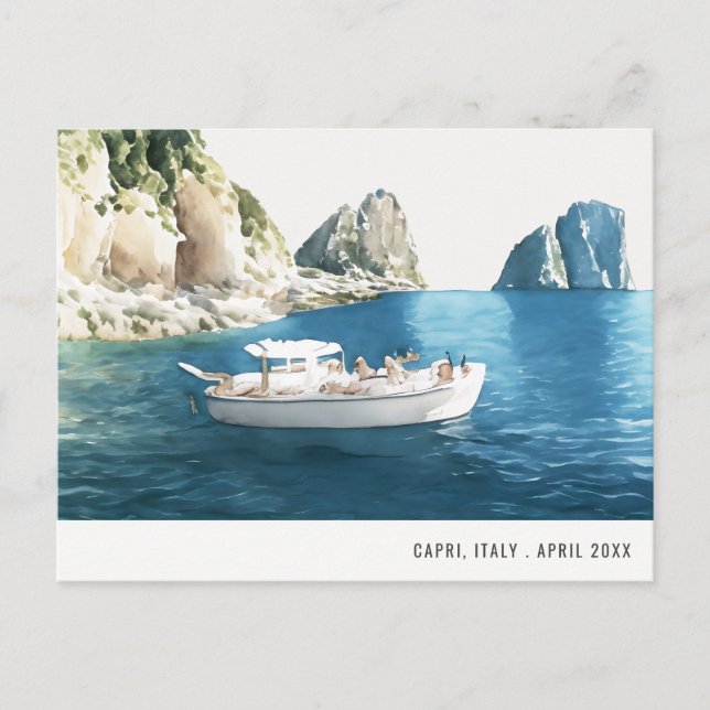 Cartão Postal Faraglioni Rocks Capri Itália Watercolor Viagem (Frente)