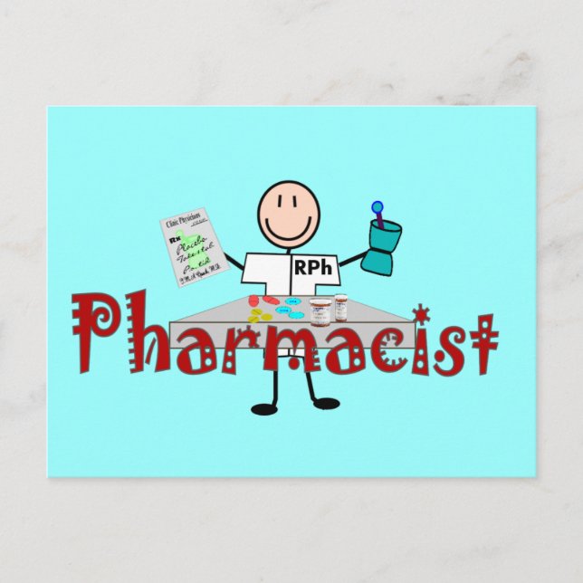 Cartão Postal Farmacêutico Stick Person—Presentes (Frente)
