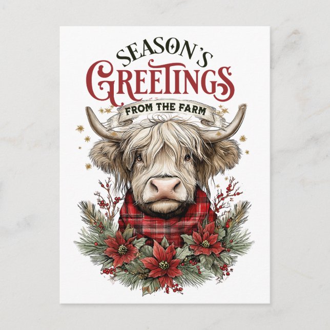 Cartão Postal Farmhouse Christmas Card – Festive Cow  (Frente)