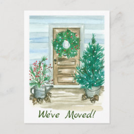 Cartão Postal Farmhouse Door Wreath de Natal Nós Mudamos