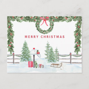 Cartão Postal Farmhouse Rustic Felry Christmas Mail Cena