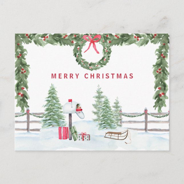 Cartão Postal Farmhouse Rustic Felry Christmas Mail Cena (Frente)