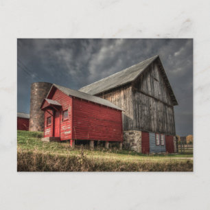 Cartão Postal Farms   Red Wooden Barn in Michigan