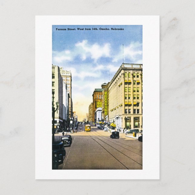 Cartão Postal Farnam Street, Oeste da 14th, Omaha, Nebraska (Frente)