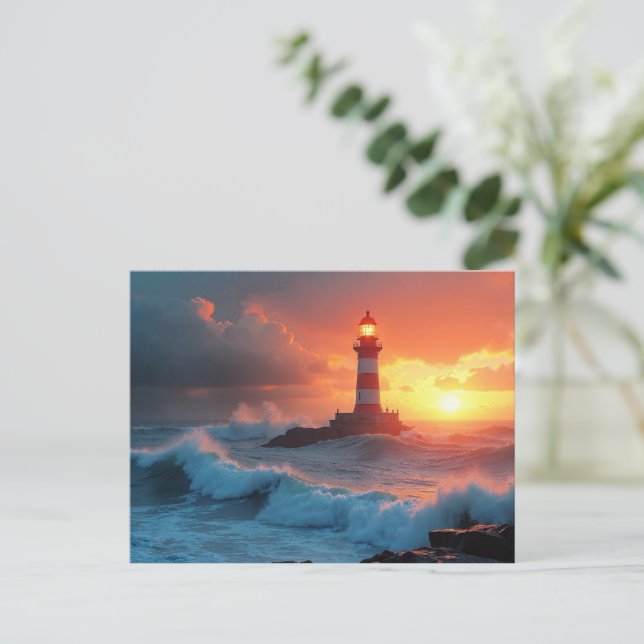 Cartão Postal Farol ao Pôr do Sol (Em pé/Frente)