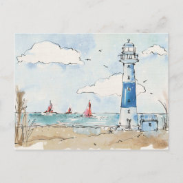 Cartão Postal Farol Azul e Branco