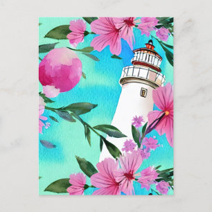 Cartão Postal Farol Branco atordoante Floral
