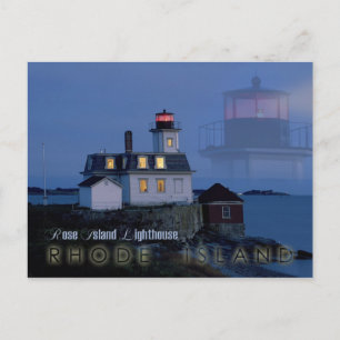 Cartão Postal Farol da Ilha rosa à noite, Rhode Island