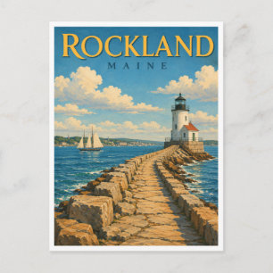 Cartão Postal Farol da Quebramar de Rockland Maine GeoSaga
