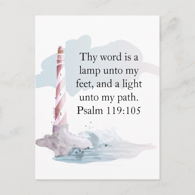 Cartão Postal Farol de Aquarela de Salmo Religioso (Frente)