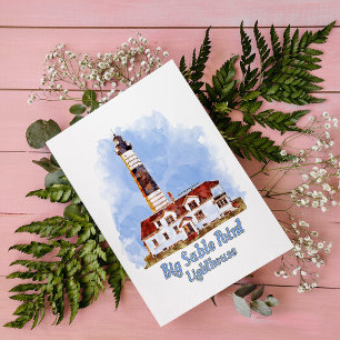 Cartão Postal Farol de Big Sable Point Aquarela - Michigan
