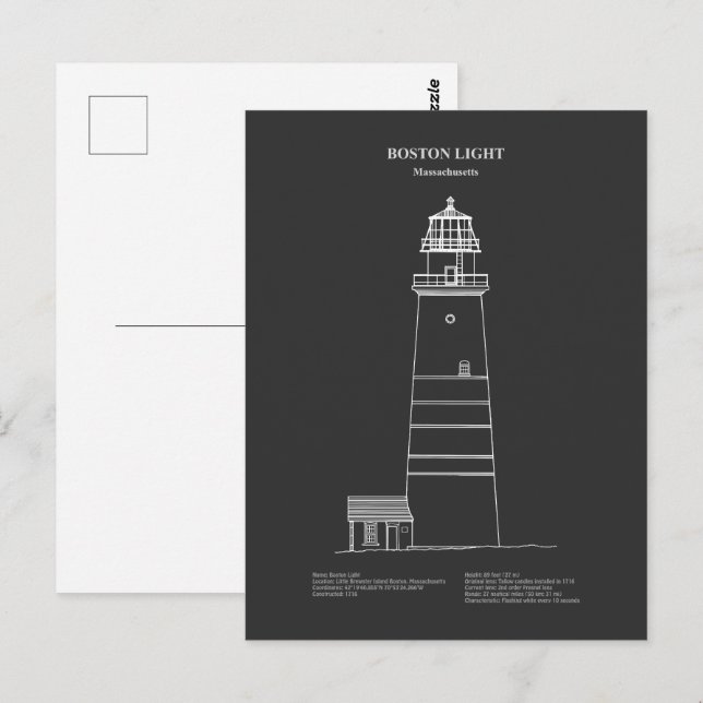 Cartão Postal Farol de Boston Light - Massachusetts - PD (Frente/Verso)