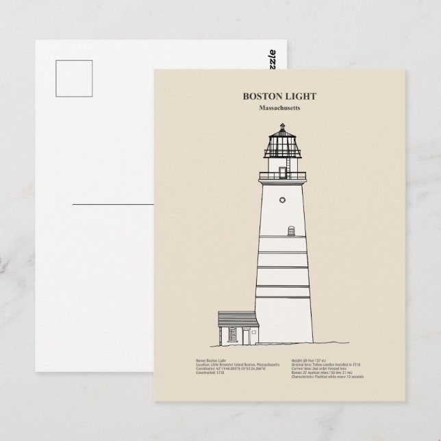Cartão Postal Farol de Boston Light - Massachusetts - SBD (Frente/Verso)