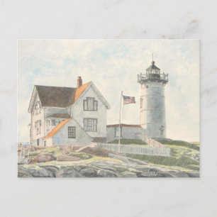 Cartão Postal Farol de Cape Neddick em Aquarela
