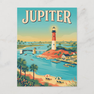 Cartão Postal Farol de Jupiter na Flórida - Poster Costeiro Vint