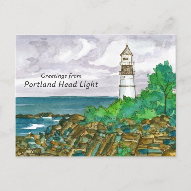 Cartão Postal Farol de Portland Head Cape Elizabeth Maine (Frente)