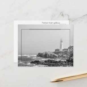 Cartão Postal Farol de Portland Head Preto e Branco