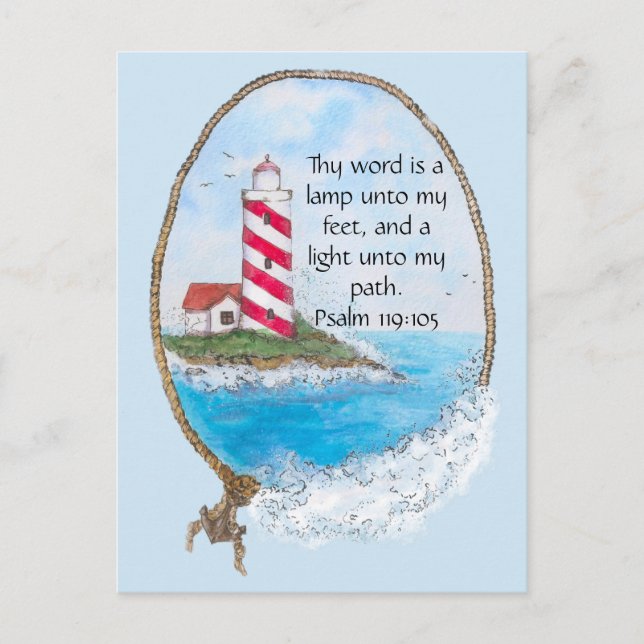 Cartão Postal Farol de Psalmo Religioso Oceano (Frente)